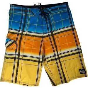 Quicksilver Board Shorts Mens 32 plaid cargo trunks beach vacation